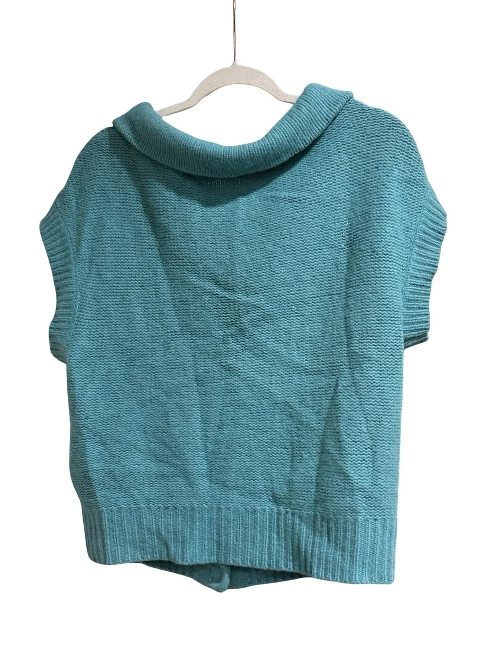 ✨Free People Blue Wool Blend Collared‎ Cardigan Size M Short Sleeve Knit Sweater